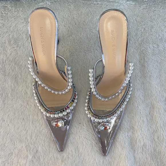 MACH & MACH Silver and Pearl Embellished Heels - Picture 2 of 11